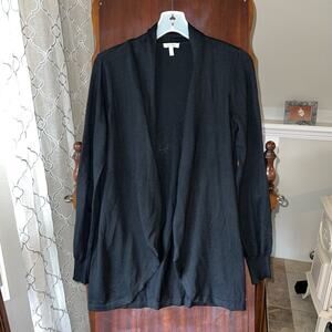 EUC Ella Moss Knit Cardigan Sweater Black Womens Sz Small Long Open Front